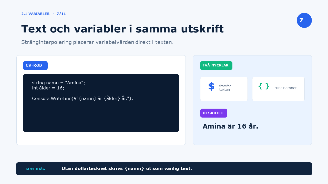 Text och variabler i samma utskrift