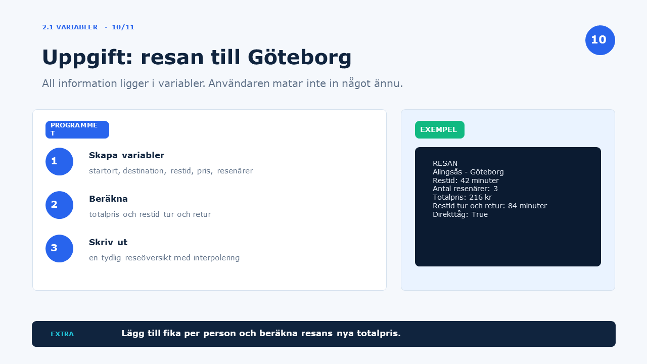 Uppgift: resan till Göteborg