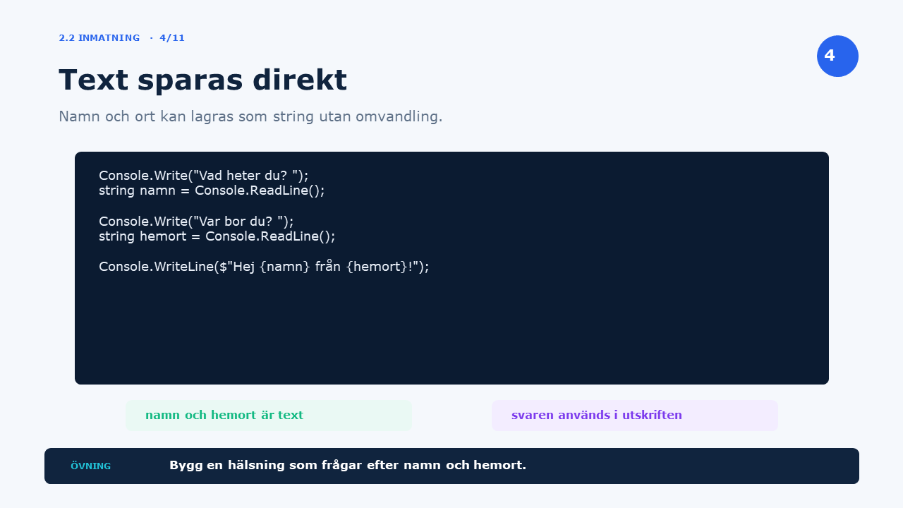 Text sparas direkt