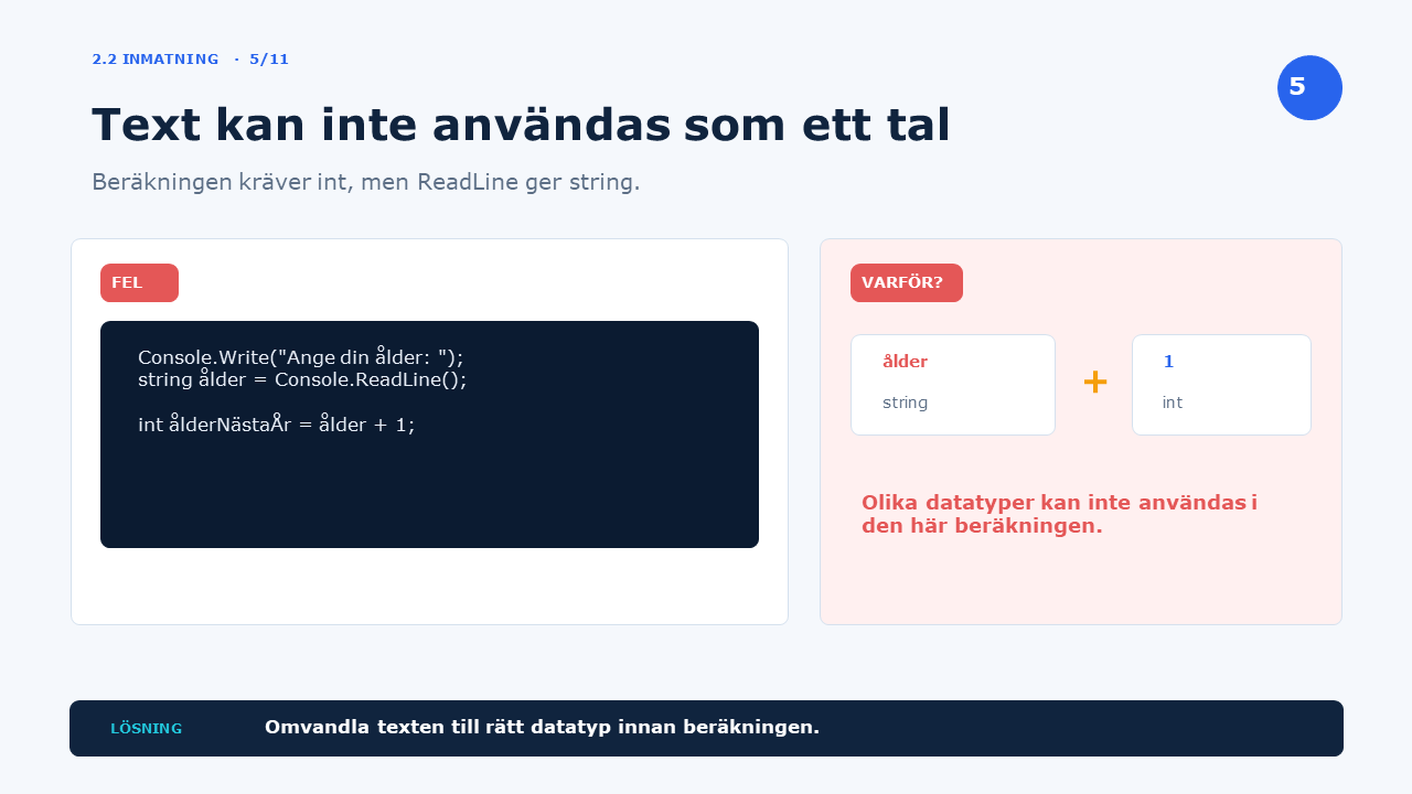 Text kan inte användas som ett tal