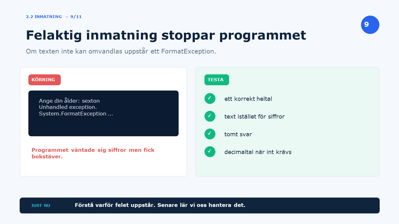 Felaktig inmaning stoppar programmet