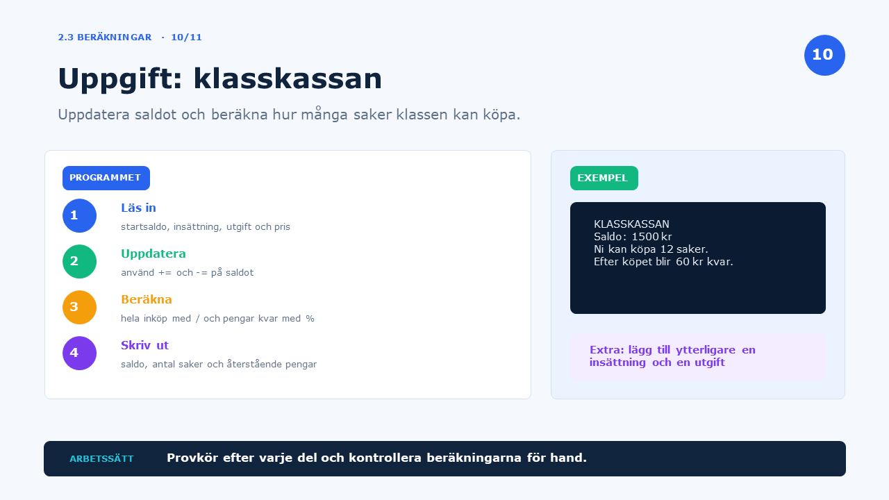 Uppgift: klasskassan