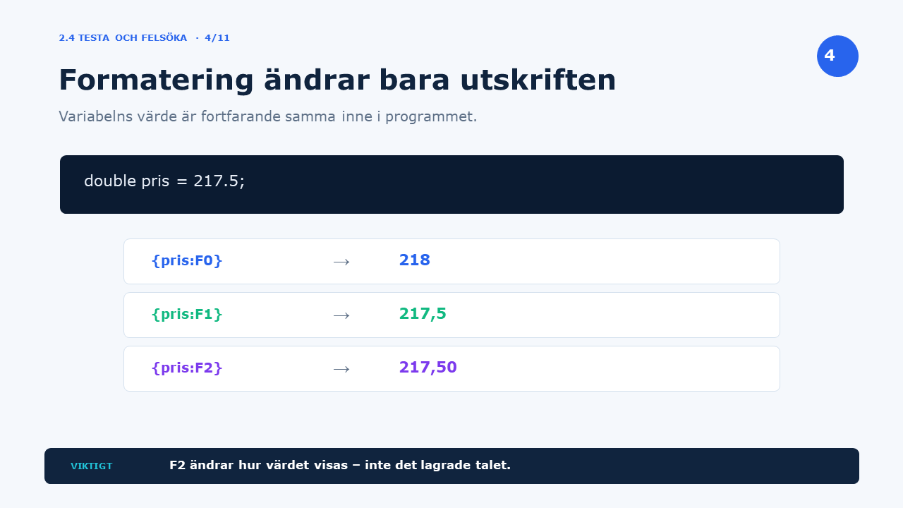 Formatering ändrar bara utskriften