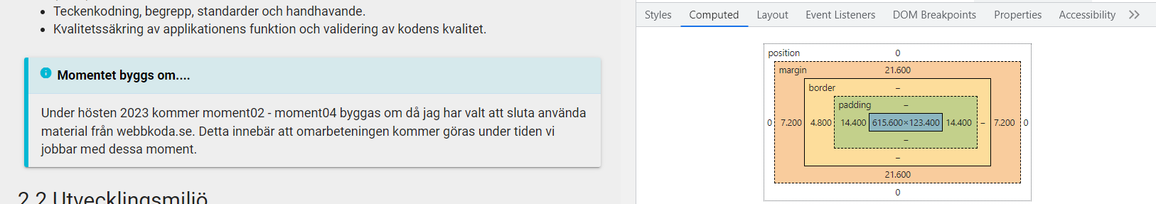 Skärmklipp på ett element