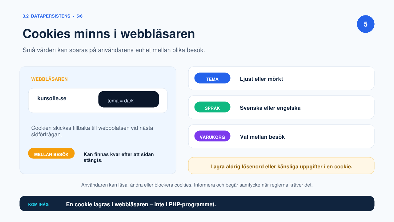 Cookies minns i webbläsaren