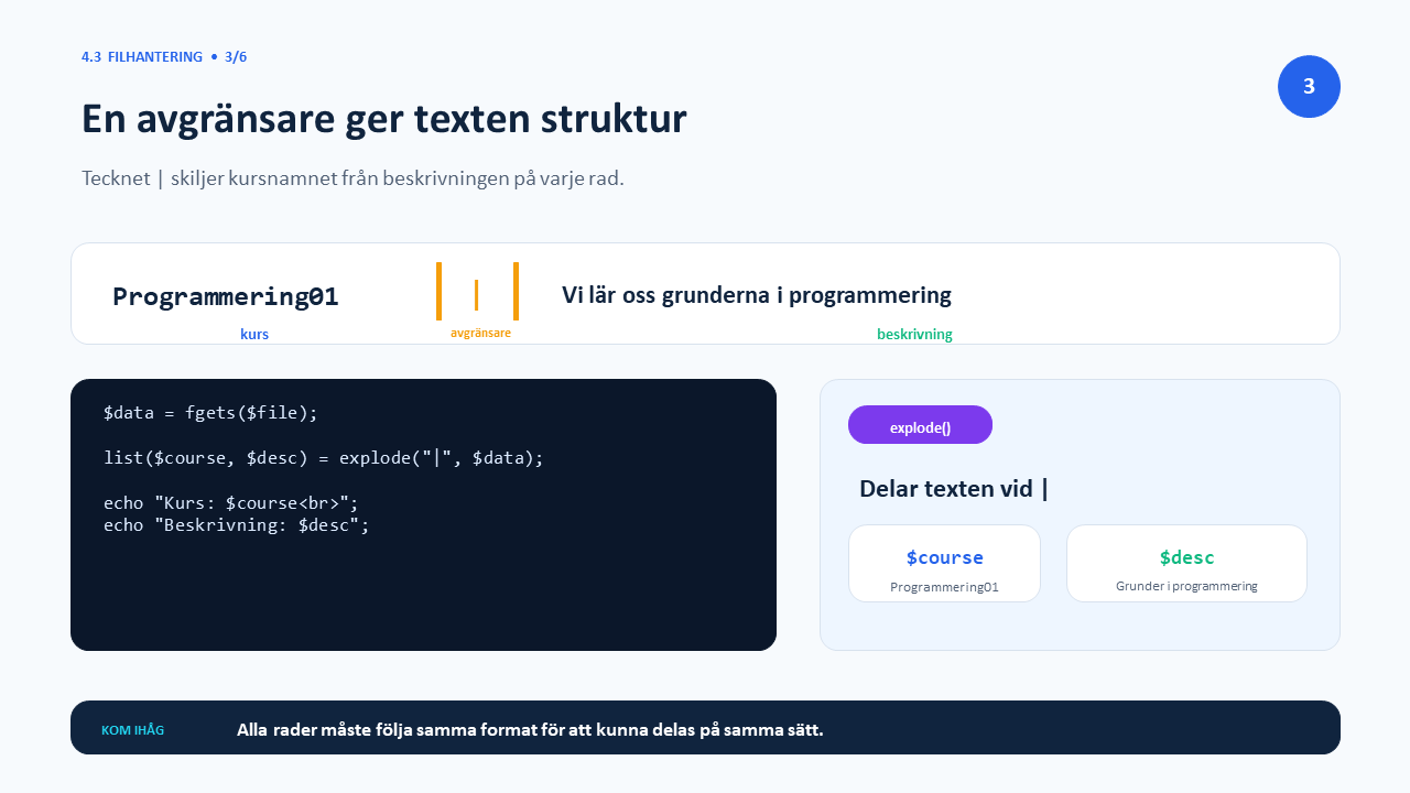 En avgränsare ger texten struktur